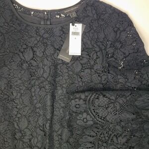 NWT Banana Republic Lace Shift Dress Womens Size 4 Black Bell Sleeve Scalloped